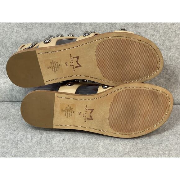 Marc Fisher Prancer - Studded LEATHER Tan/Nude Flat Sandals - Size 6 - Picture 7 of 7